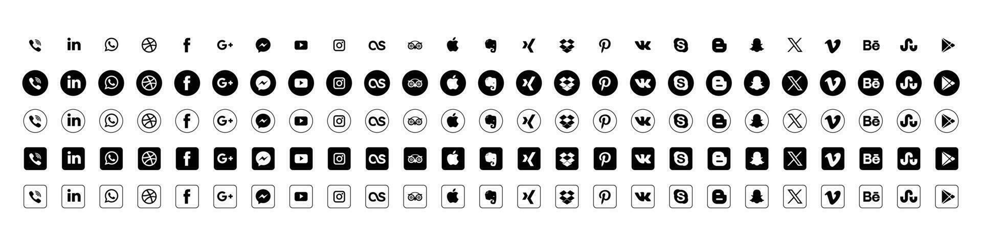 social médias logotype ensemble. X Youtube Facebook instagram Twitter fils snapchat quoi de neuf pinterest linkedin vimeo TIC Tac périscope Behance logo ensemble. social réseau Icônes vecteur