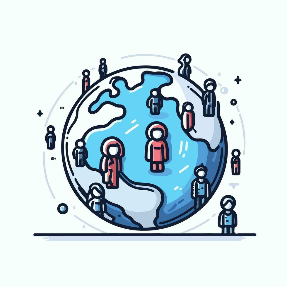 mondialisation concept sur le Contexte de le Terre dans dessin animé style. logo de le international association. vecteur