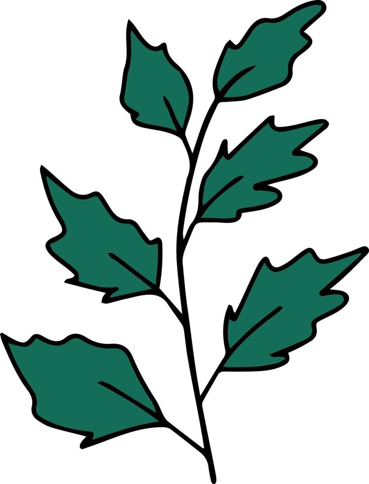 doodle branche verte avec des feuilles vecteur