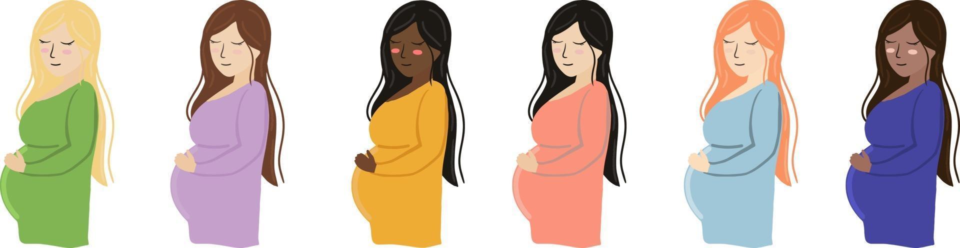 illustration vectorielle avec ensemble isolé de femme enceinte vecteur