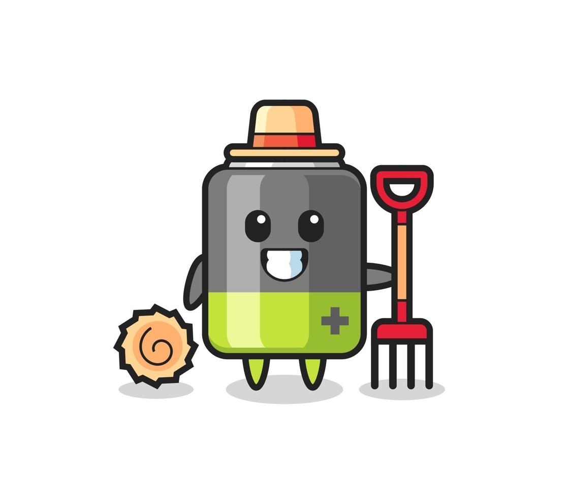 personnage mascotte de batterie en tant qu'agriculteur vecteur