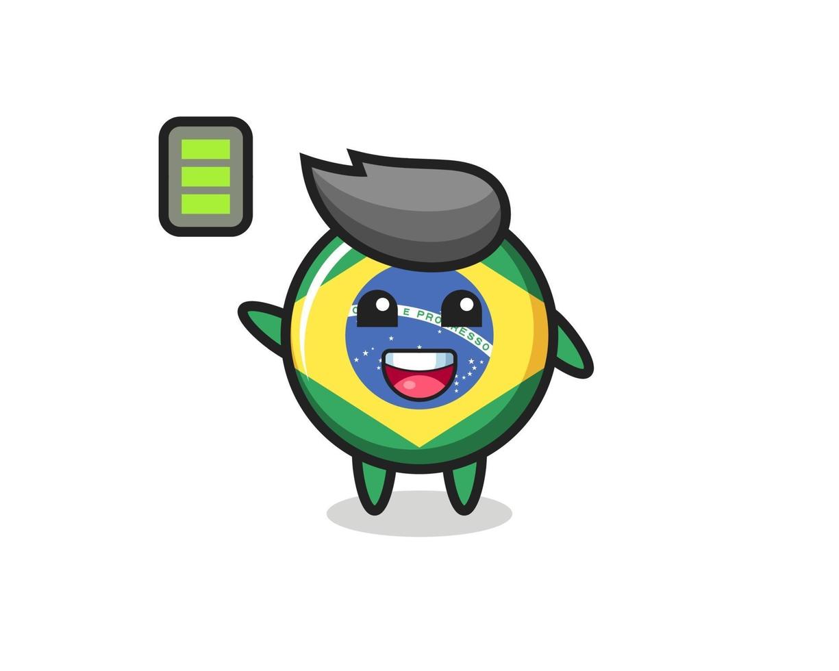 personnage de mascotte d'insigne de drapeau du brésil avec un geste énergique vecteur