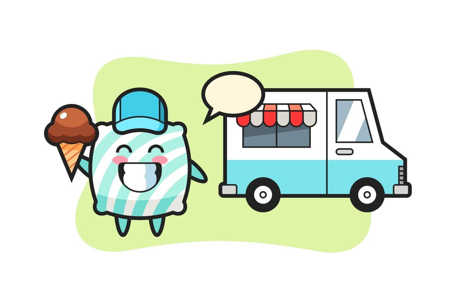 caricature de mascotte d'oreiller avec camion de crème glacée vecteur