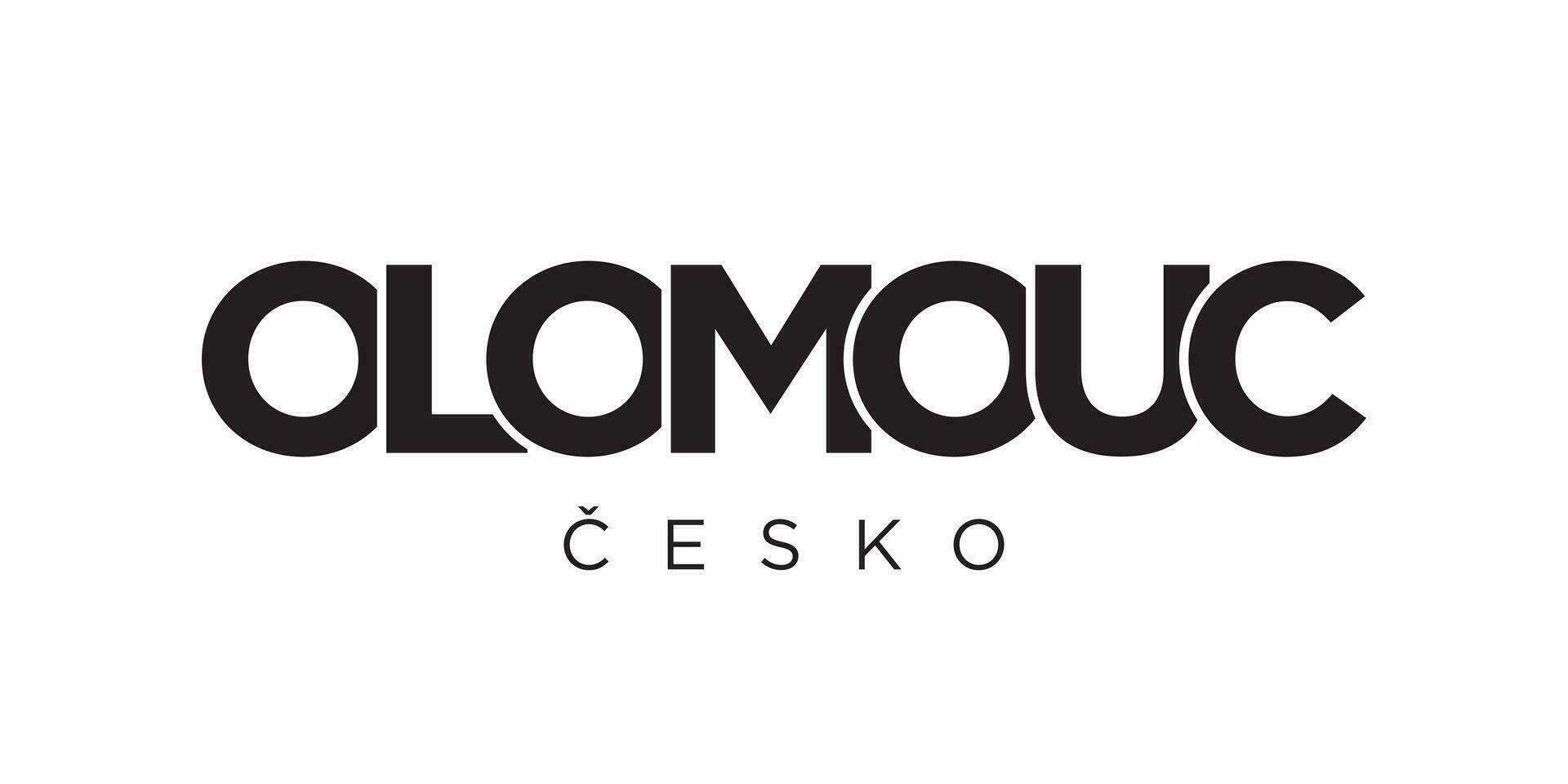 Olomouc dans le tchèque emblème. le conception Caractéristiques une géométrique style, vecteur illustration avec audacieux typographie dans une moderne Police de caractère. le graphique slogan caractères.