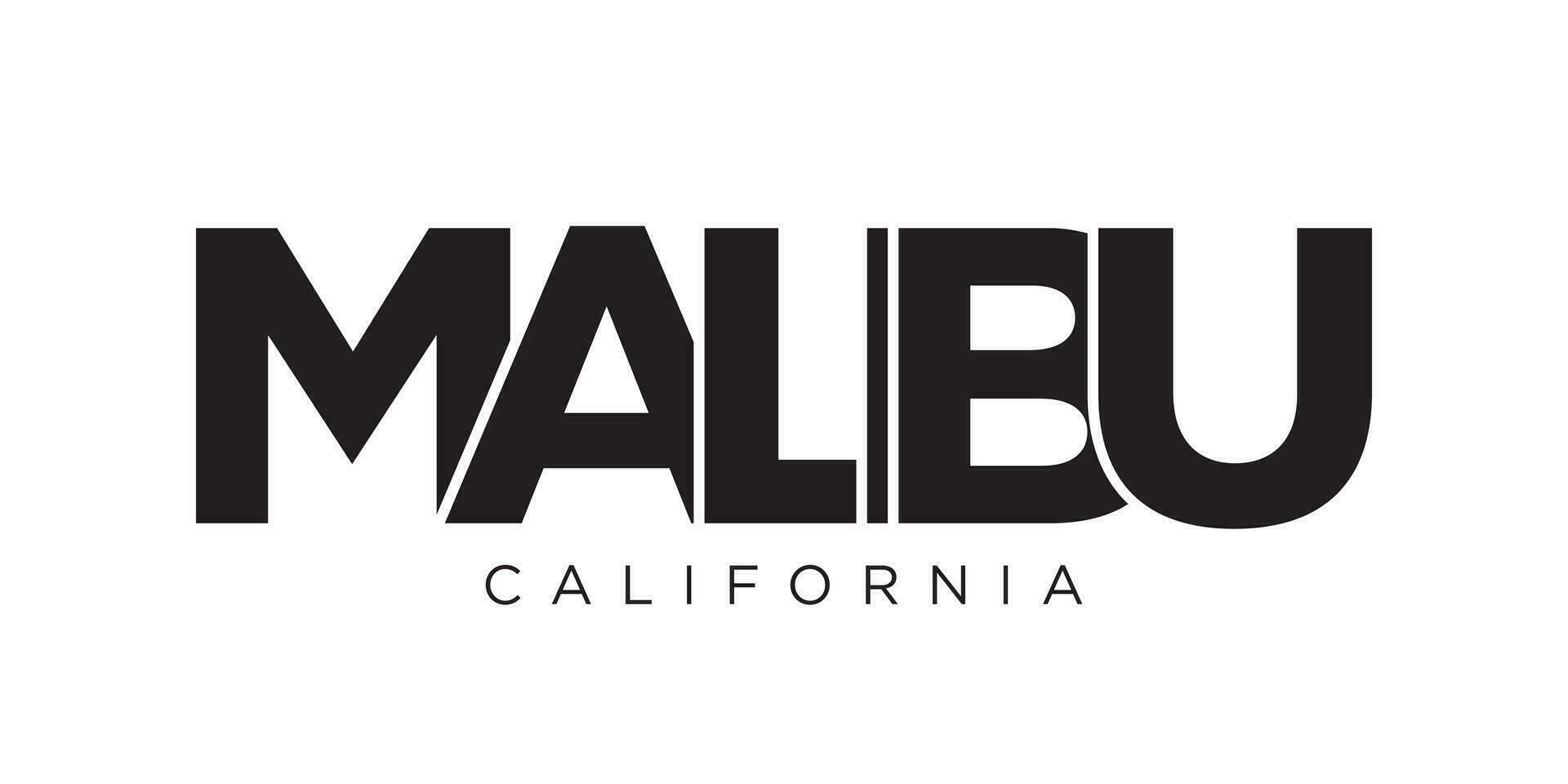 conception de slogan de typographie malibu, californie, états-unis. logo amérique avec lettrage graphique de la ville pour l'impression et le web. vecteur