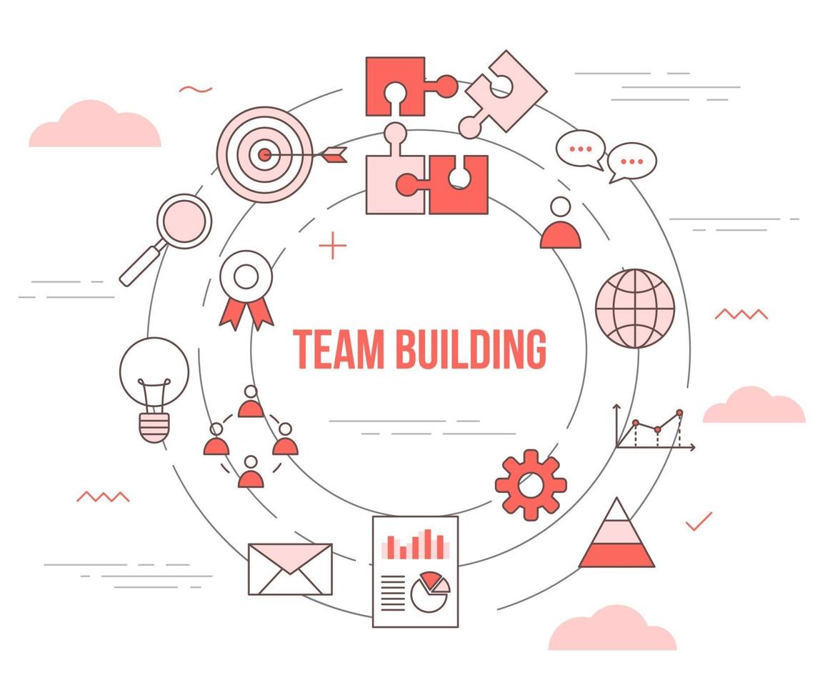 team building concept de gens d'affaires avec bannière de modèle de jeu d'icônes vecteur
