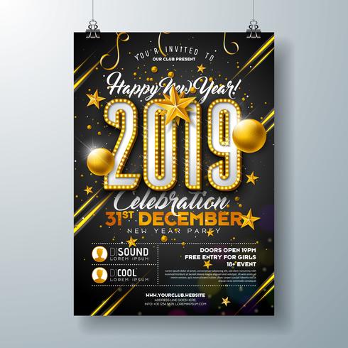 Affiche de célébration de fête du nouvel an 2019 vecteur