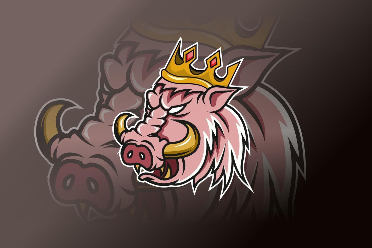 cochon portant un modèle de logo d'équipe e-sports couronne vecteur