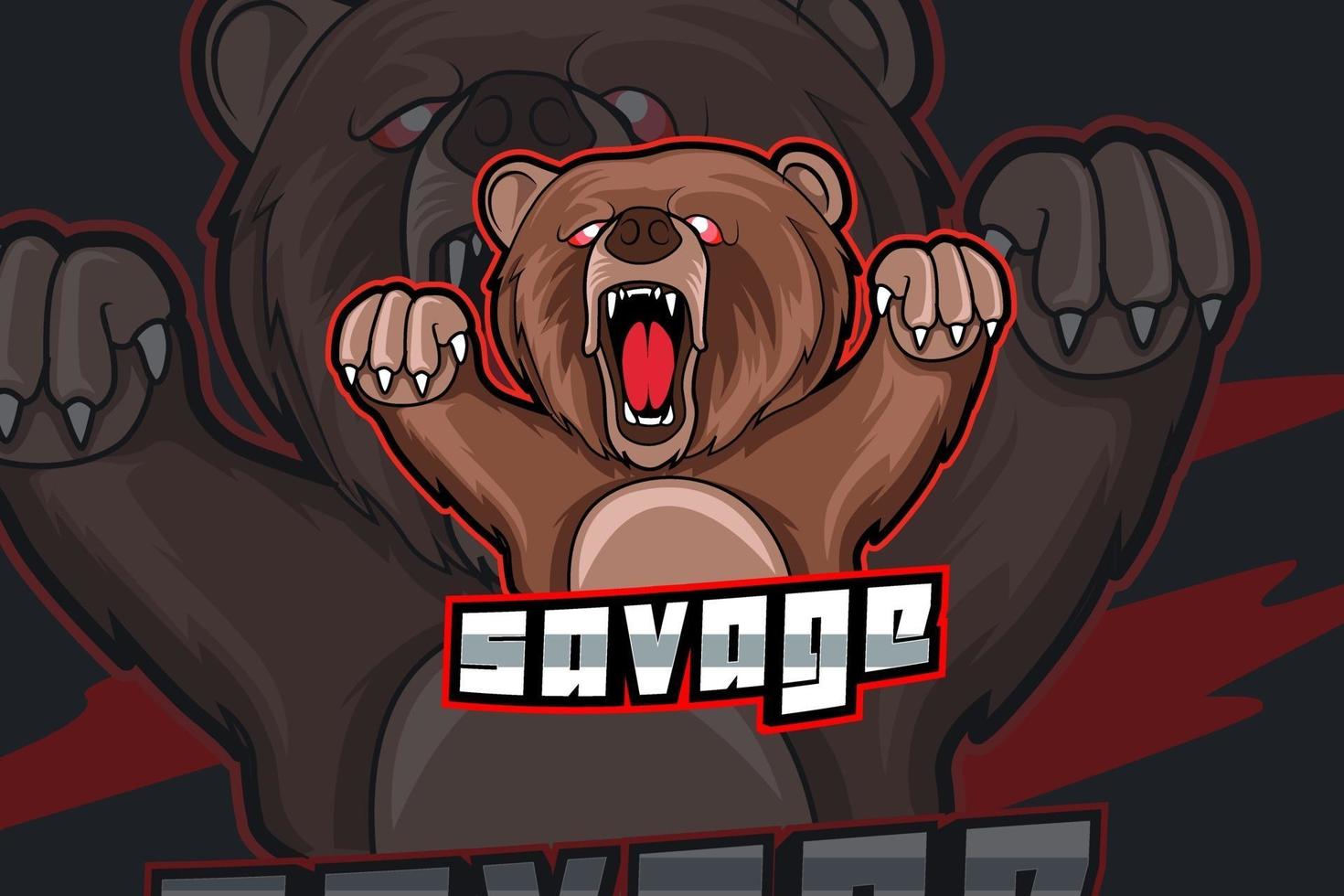 mascotte d'ours pour le logo de sports et d'esports isolé sur fond sombre vecteur