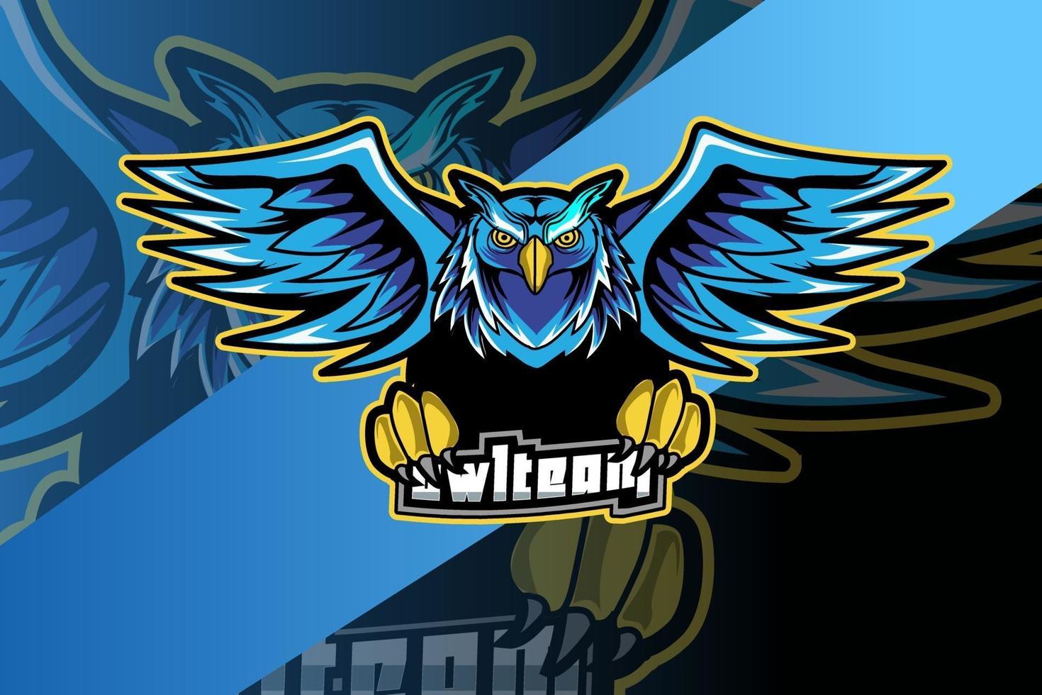 mascotte de hibou pour le logo de sports et d'esports isolé sur fond sombre vecteur