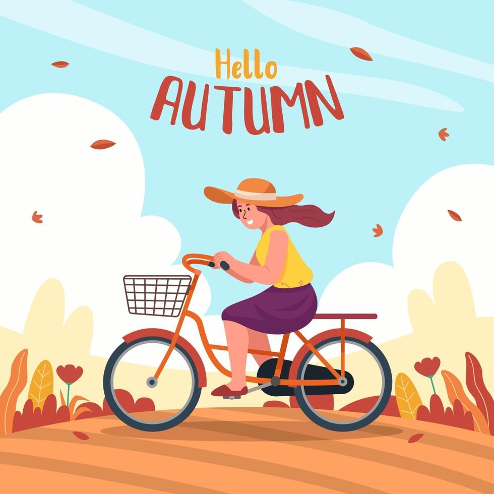 femme à vélo en automne vecteur