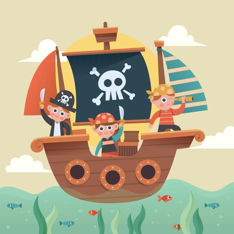 petits pirates sur le bateau vecteur