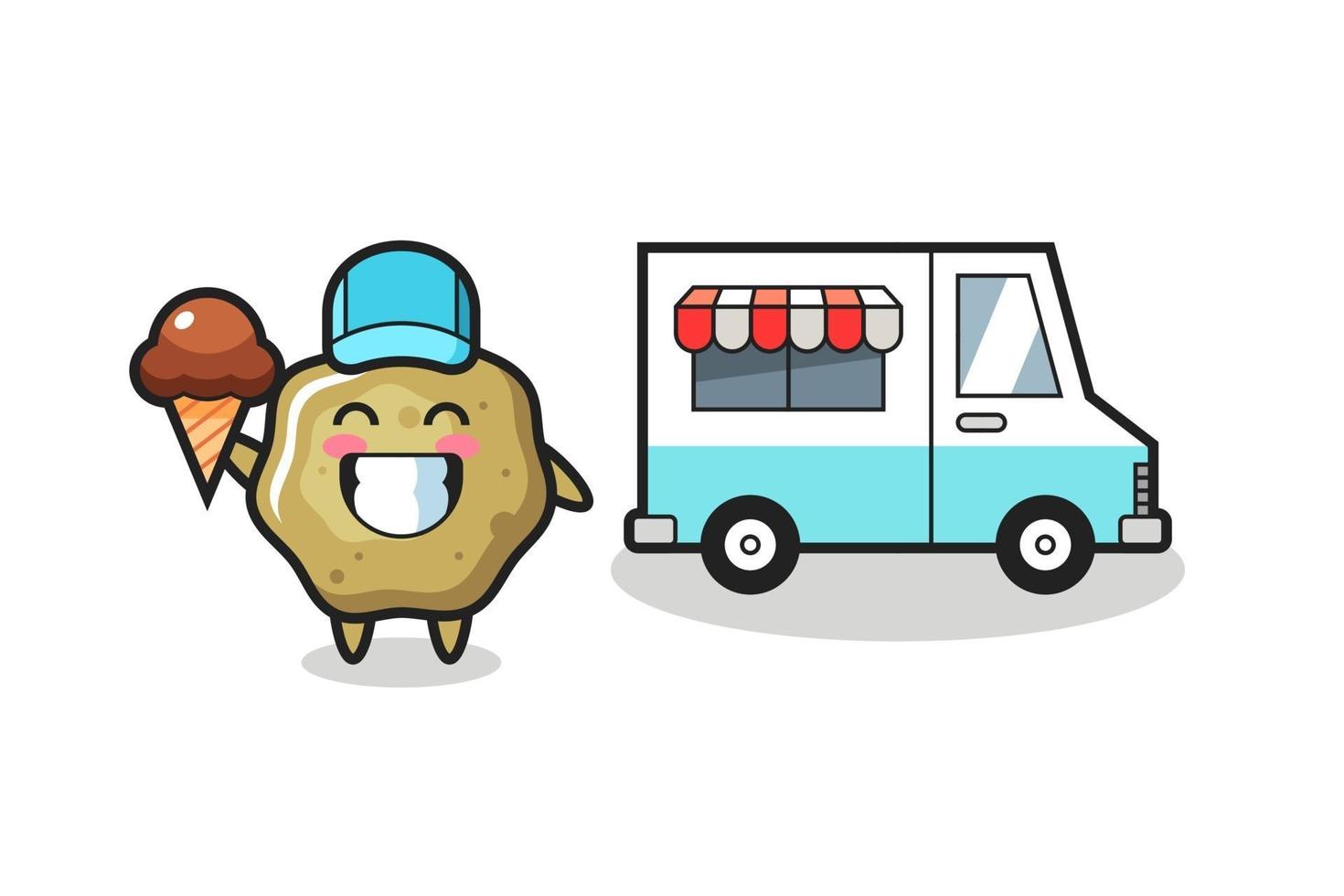 caricature de mascotte de selles molles avec camion de crème glacée vecteur