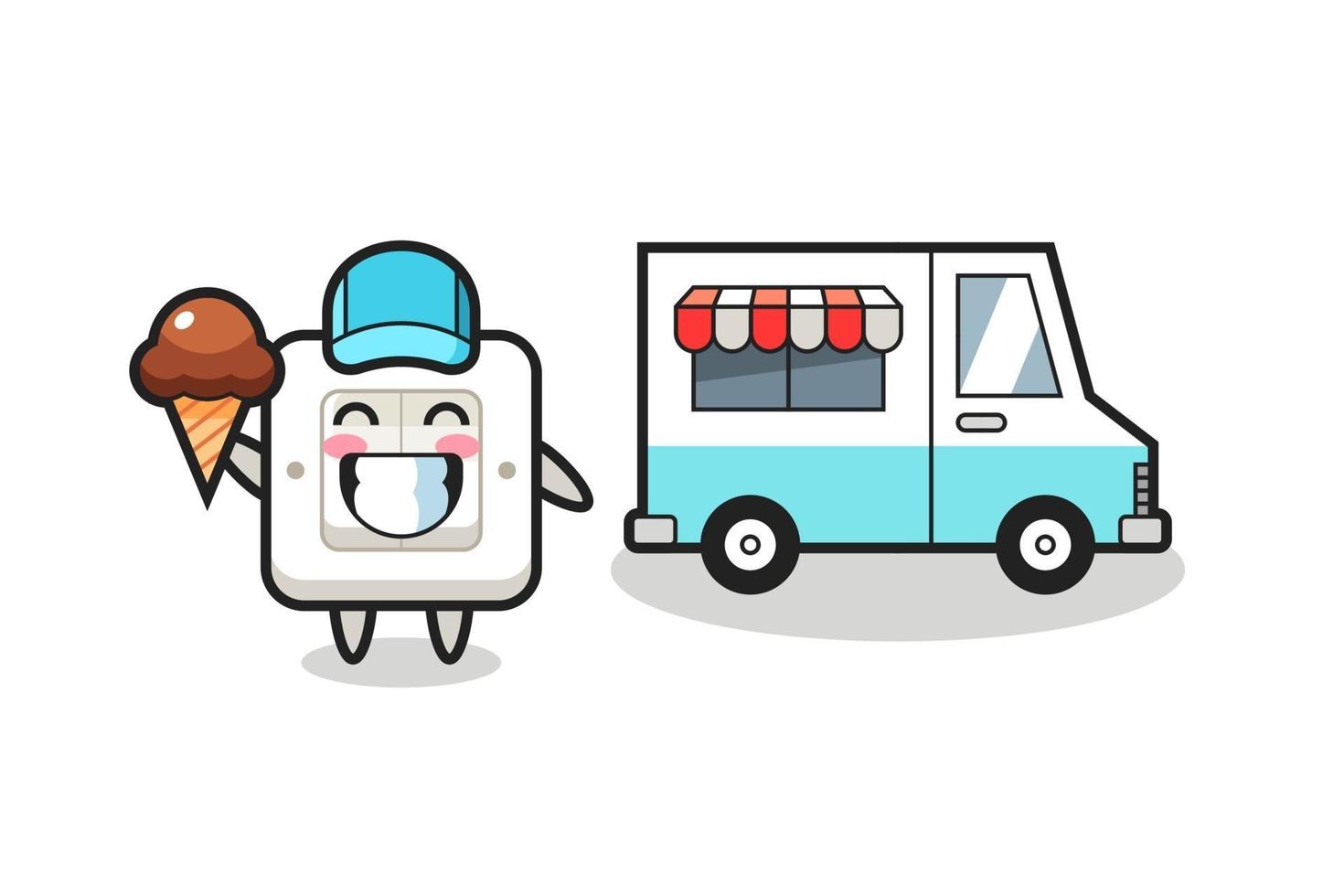 caricature de mascotte d'interrupteur d'éclairage avec camion de crème glacée vecteur