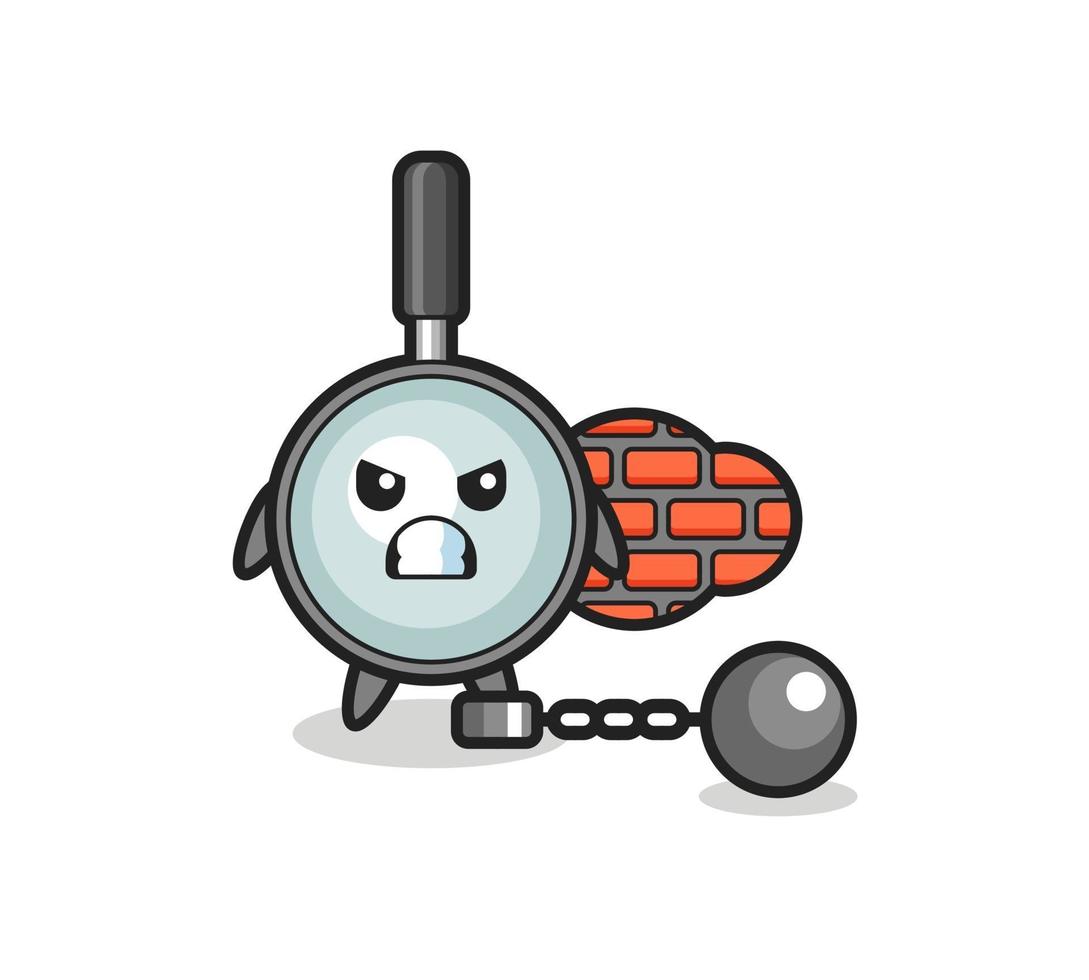 mascotte de personnage de loupe en tant que prisonnier vecteur