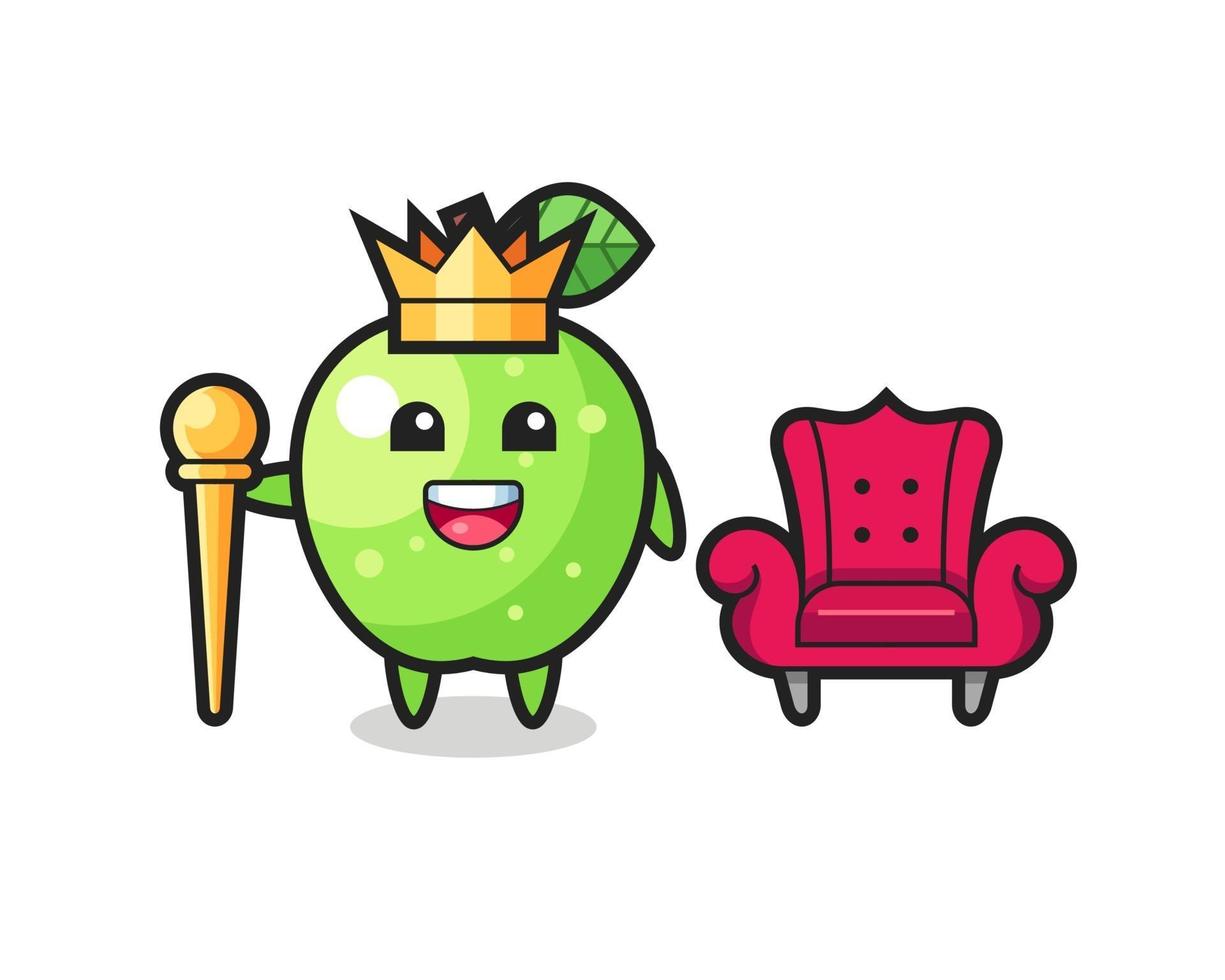 caricature de mascotte de pomme verte en tant que roi vecteur