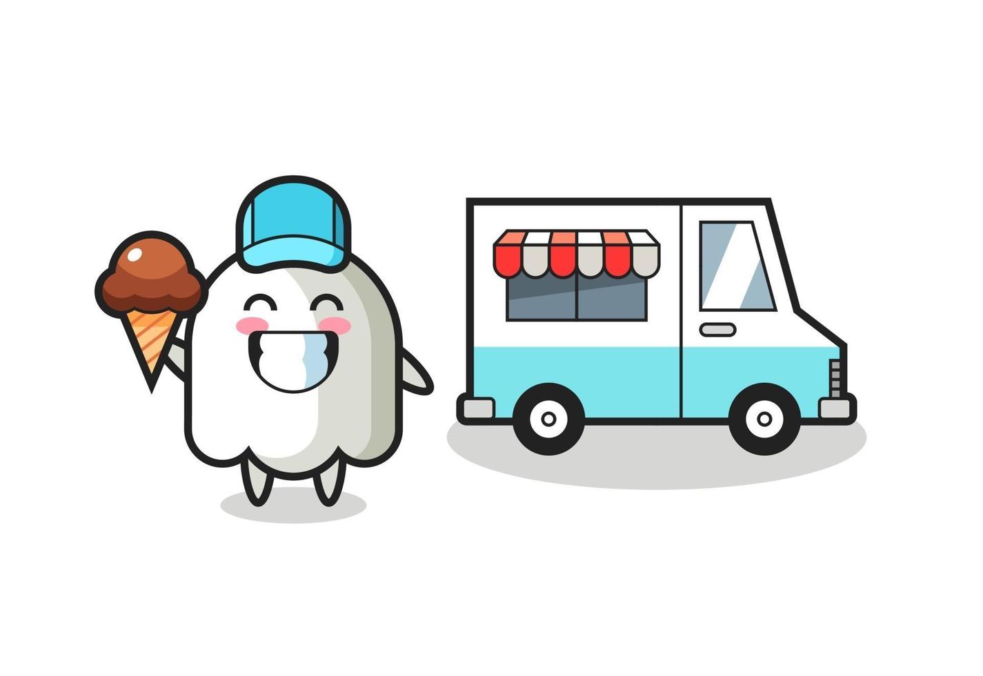 caricature de mascotte de fantôme avec camion de crème glacée vecteur