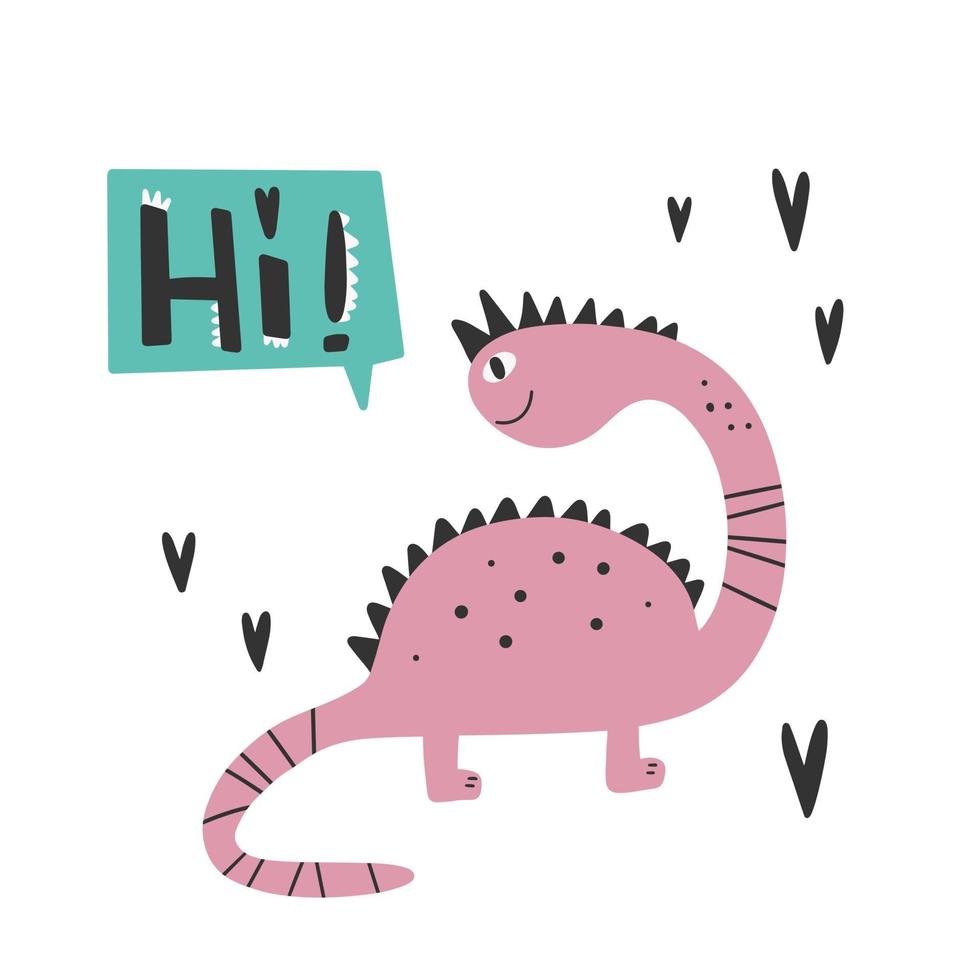 dinosaure avec slogan graphique - salut, dessins animés drôles de dino. vecteur