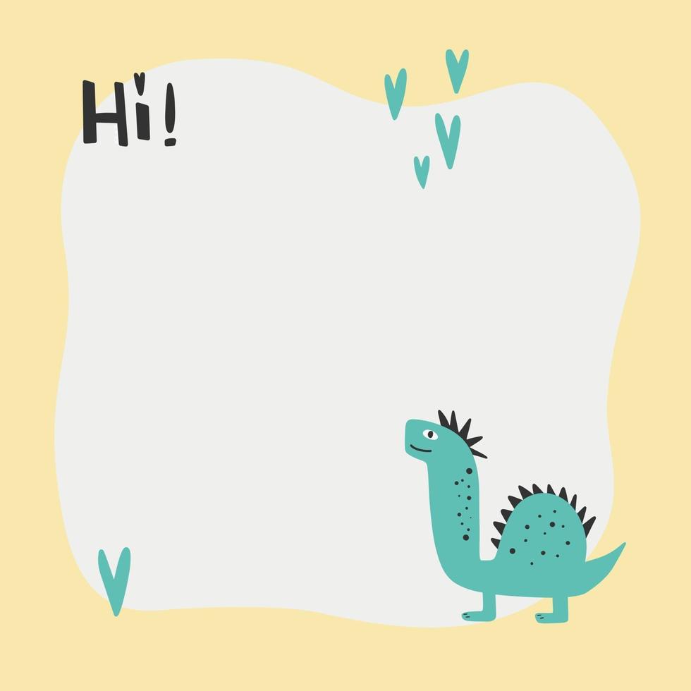 dinosaure mignon avec un cadre de tache dans un style simple dessiné à la main. vecteur