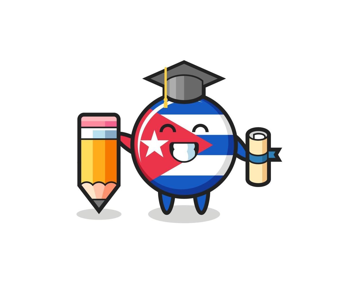 Le dessin animé d'illustration d'insigne de drapeau de cuba est l'obtention du diplôme avec un crayon géant vecteur