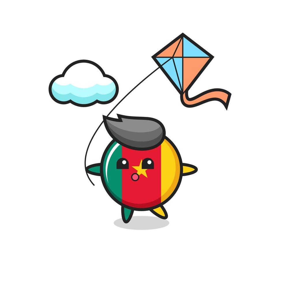 l'illustration de la mascotte du badge du drapeau du cameroun joue au cerf-volant vecteur