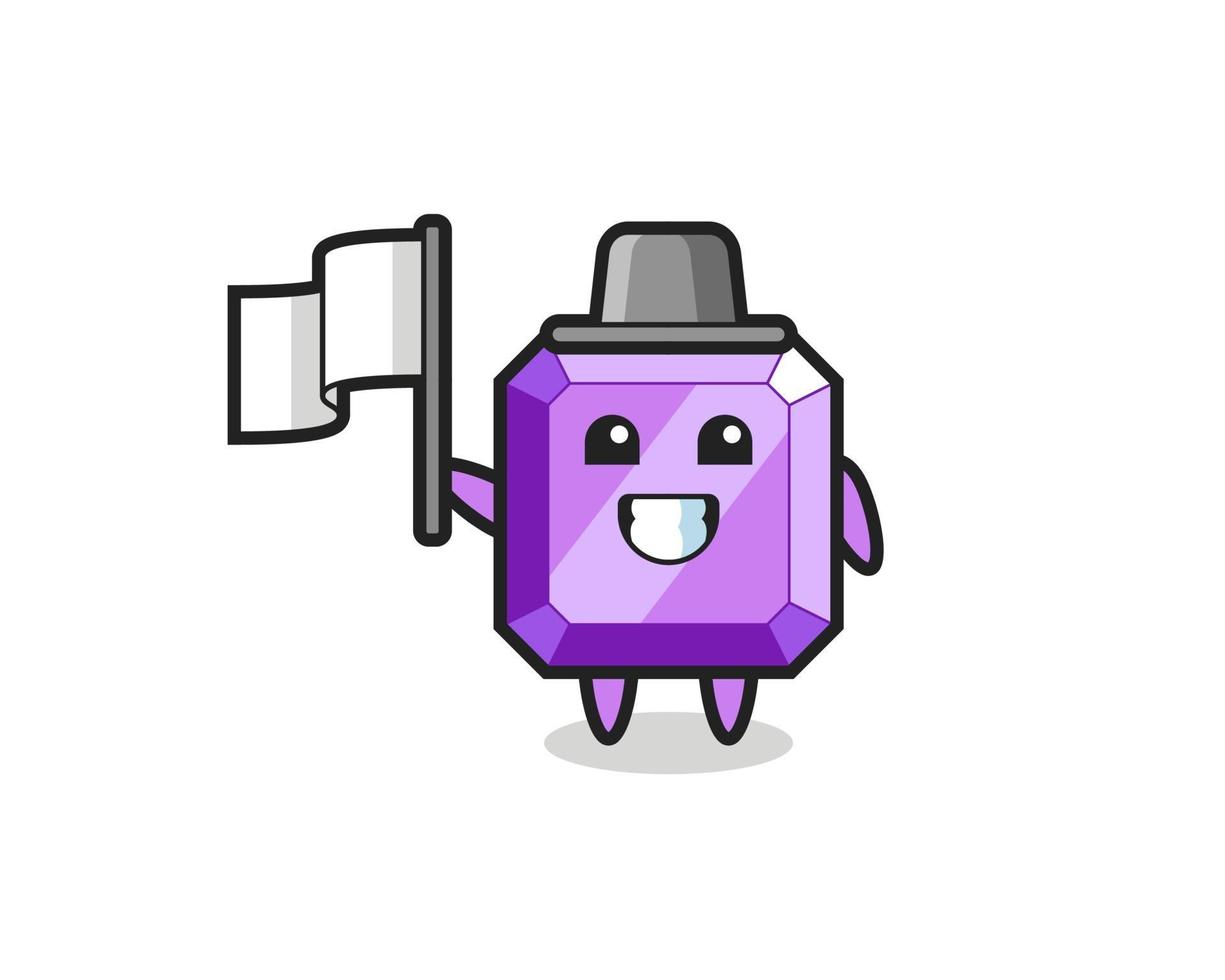 personnage de dessin animé de pierre précieuse violette tenant un drapeau vecteur