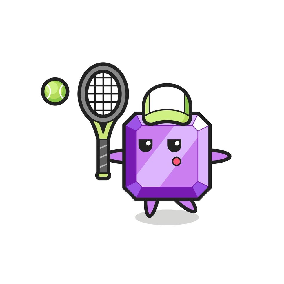personnage de dessin animé de pierre précieuse violette en tant que joueur de tennis vecteur