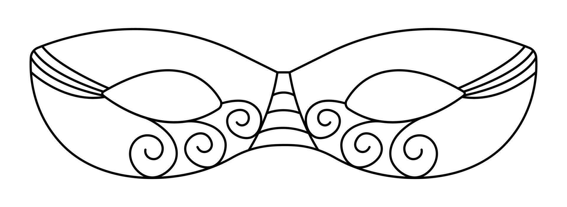 noir ligne mascarade masque pour pourim vacances, vecteur monochrome illustration