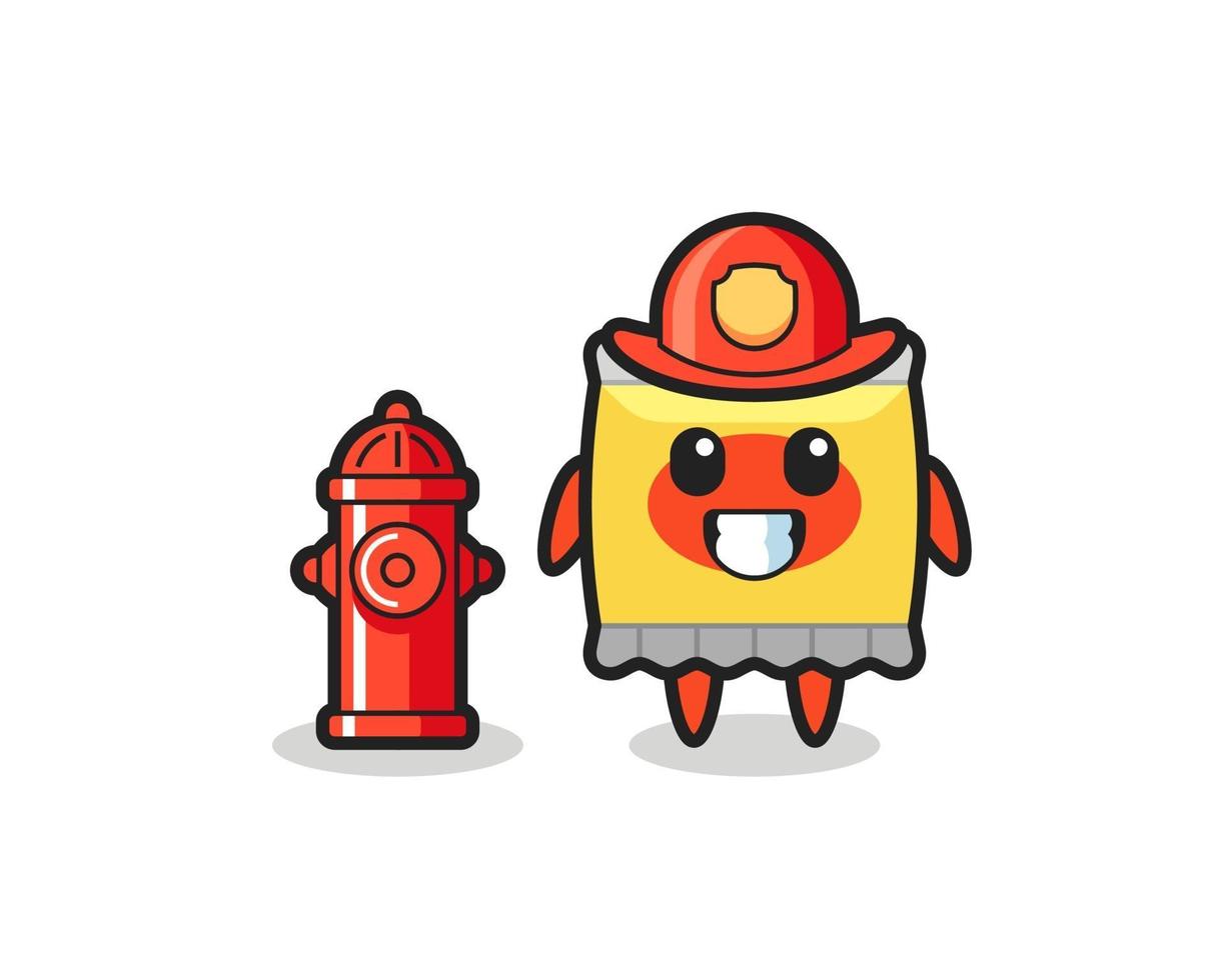 personnage mascotte de snack en tant que pompier vecteur