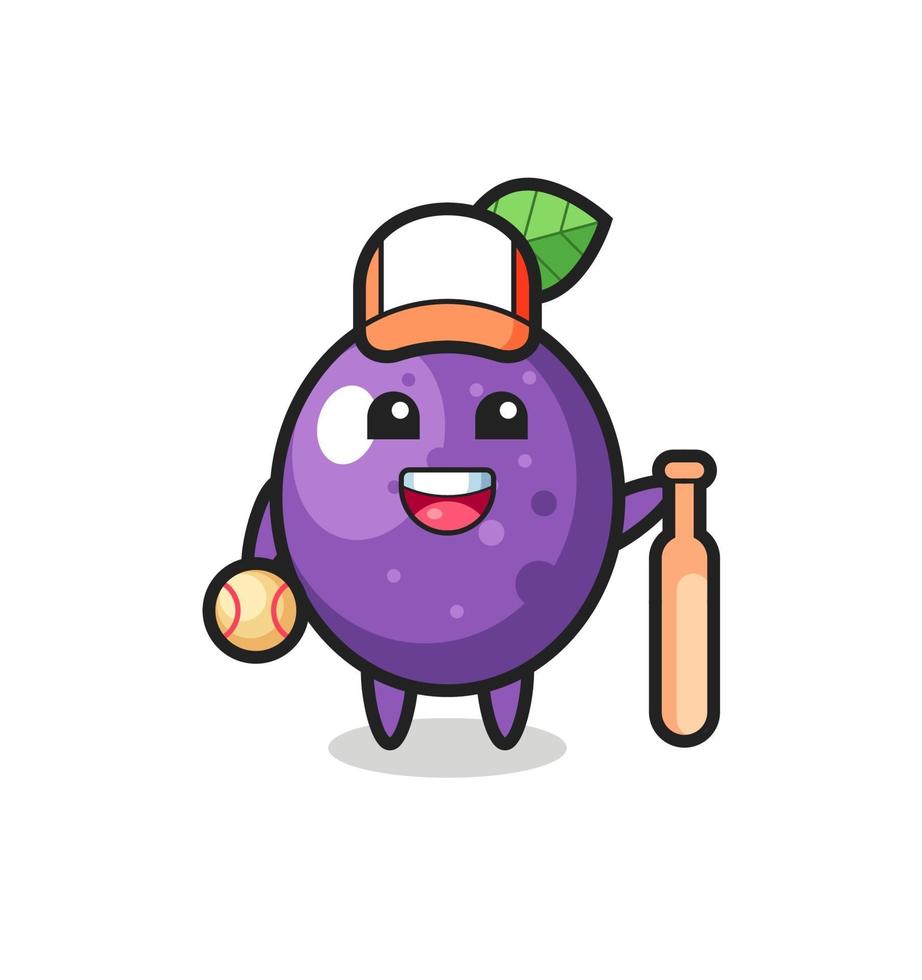 personnage de dessin animé de fruit de la passion en tant que joueur de baseball vecteur