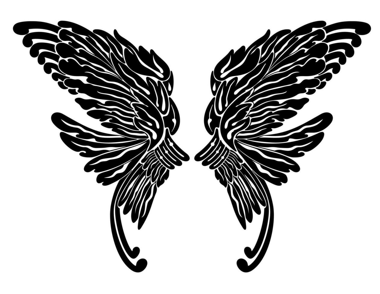 une paire de oiseau ailes. ange. vecteur illustration pour tatouage. élément pour bois sculpture.