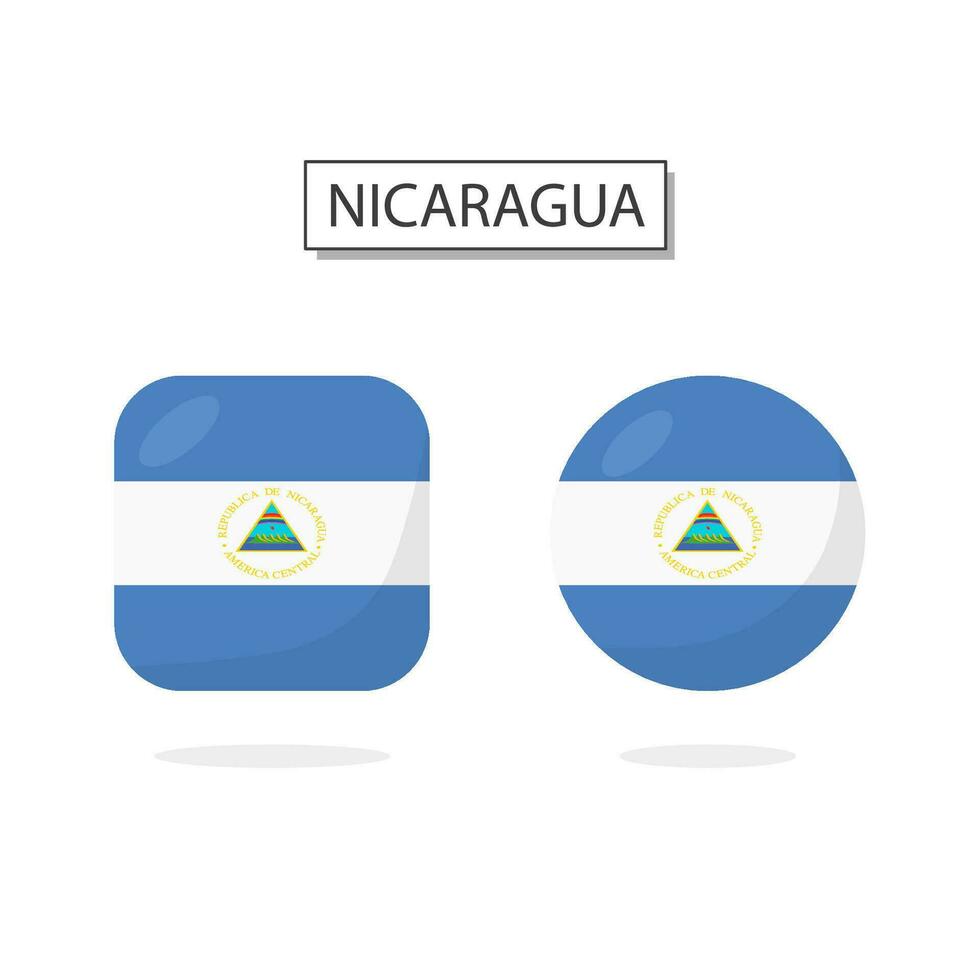 drapeau de Nicaragua 2 formes icône 3d dessin animé style. vecteur