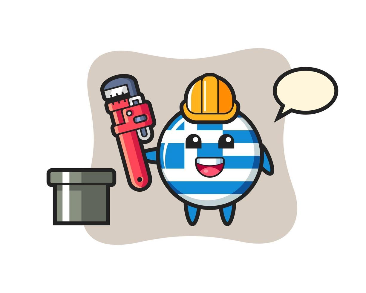 illustration de caractère de l'insigne du drapeau de la grèce en tant que plombier vecteur