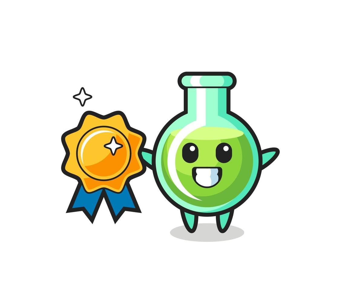 illustration de mascotte de béchers de laboratoire tenant un badge doré vecteur