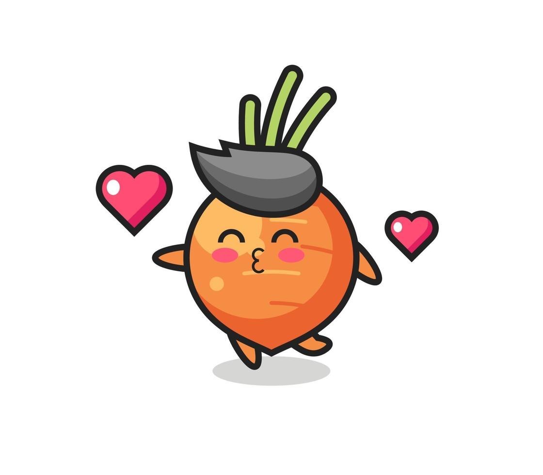 Caricature de personnage de carotte avec geste de baiser vecteur
