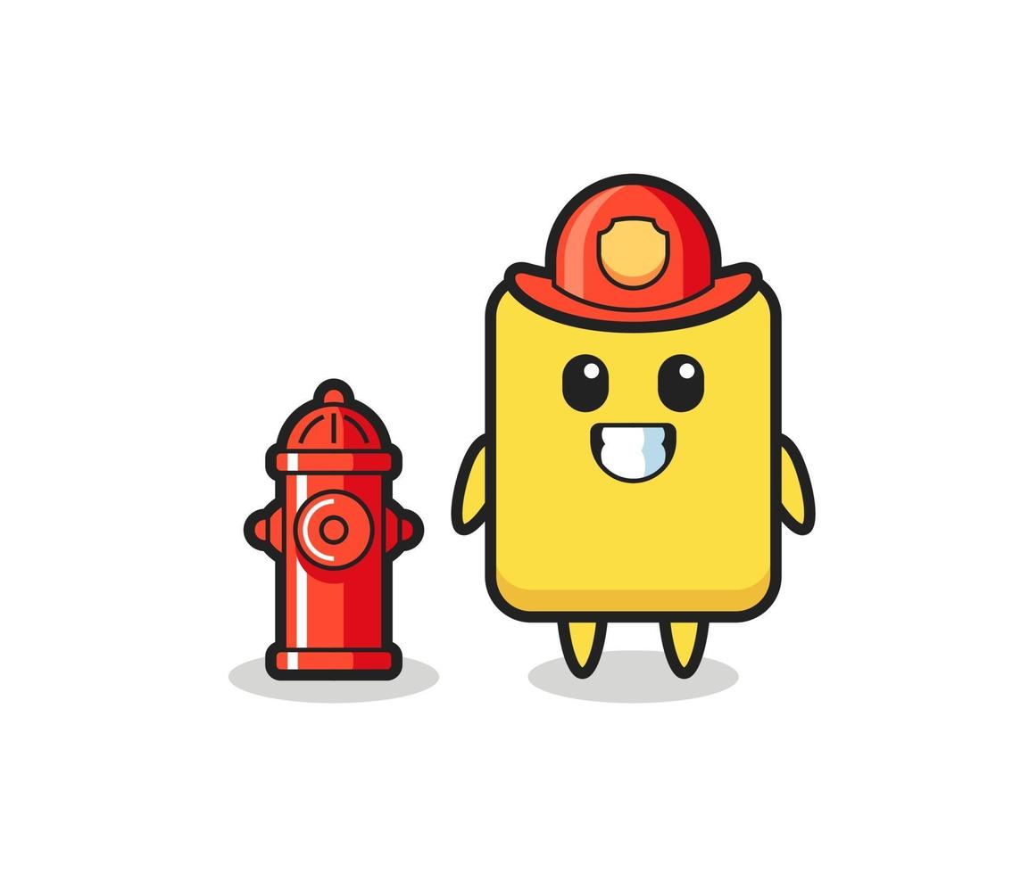 mascotte de personnage de carton jaune en pompier vecteur