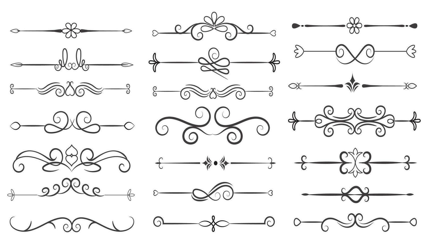 page diviseur et conception éléments. ensemble de divers Facile noir diviseur conception, assorti diviseur collection modèle vecteur. collection de floral séparateurs éléments méga décoration pour calligraphie. vecteur