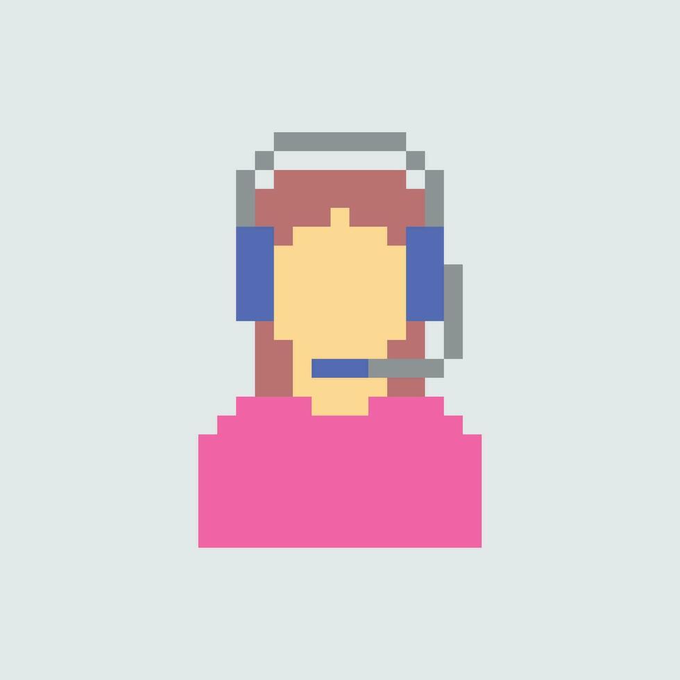 pixel art de une femme portant écouteurs vecteur