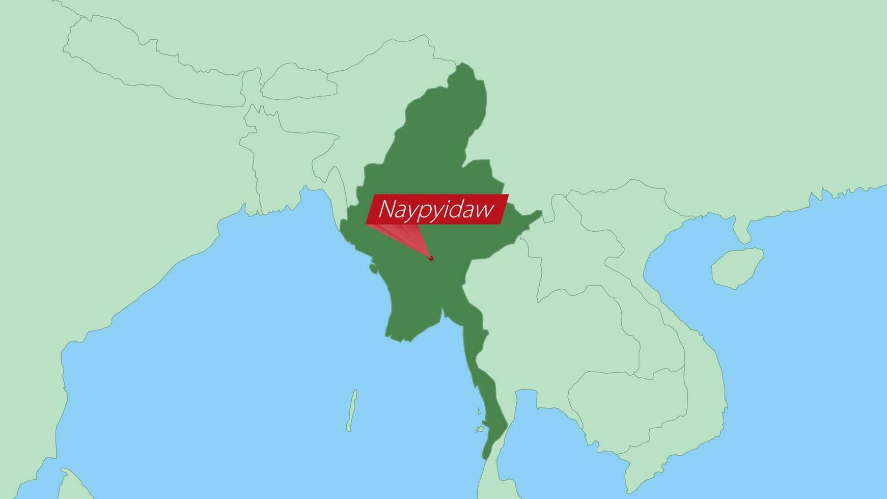carte de myanmar avec épingle de pays capital. vecteur