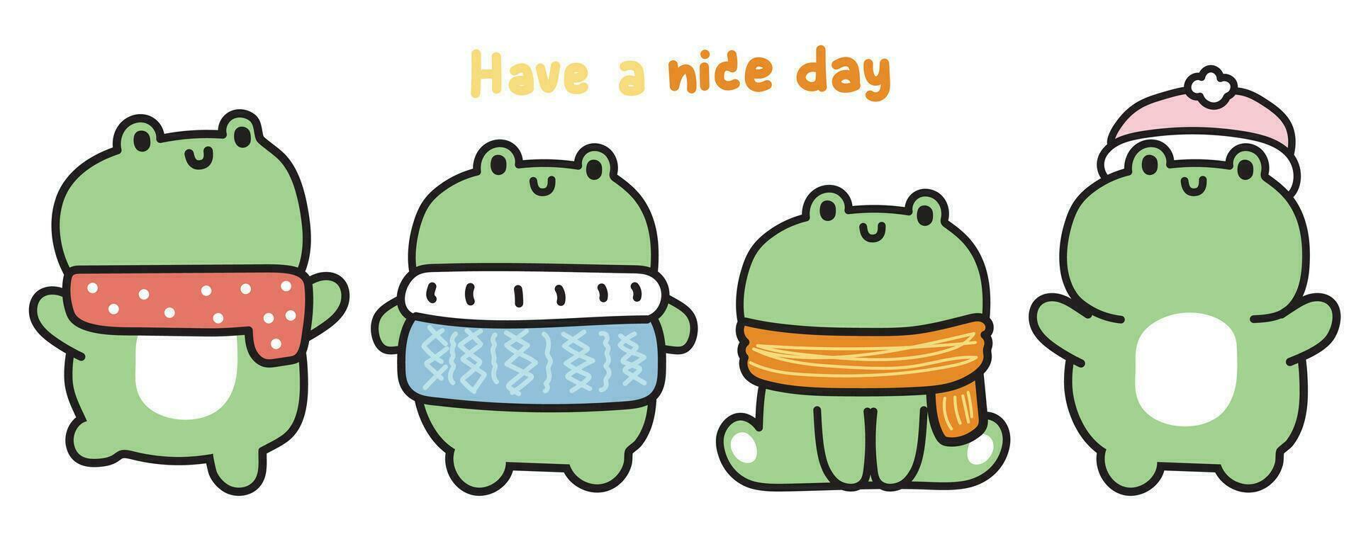 ensemble de mignonne divers pose grenouille dans hiver Vêtements dessin animé.reptile animal personnage conception collection.automne.automne.kawaii.vector.illustration. vecteur