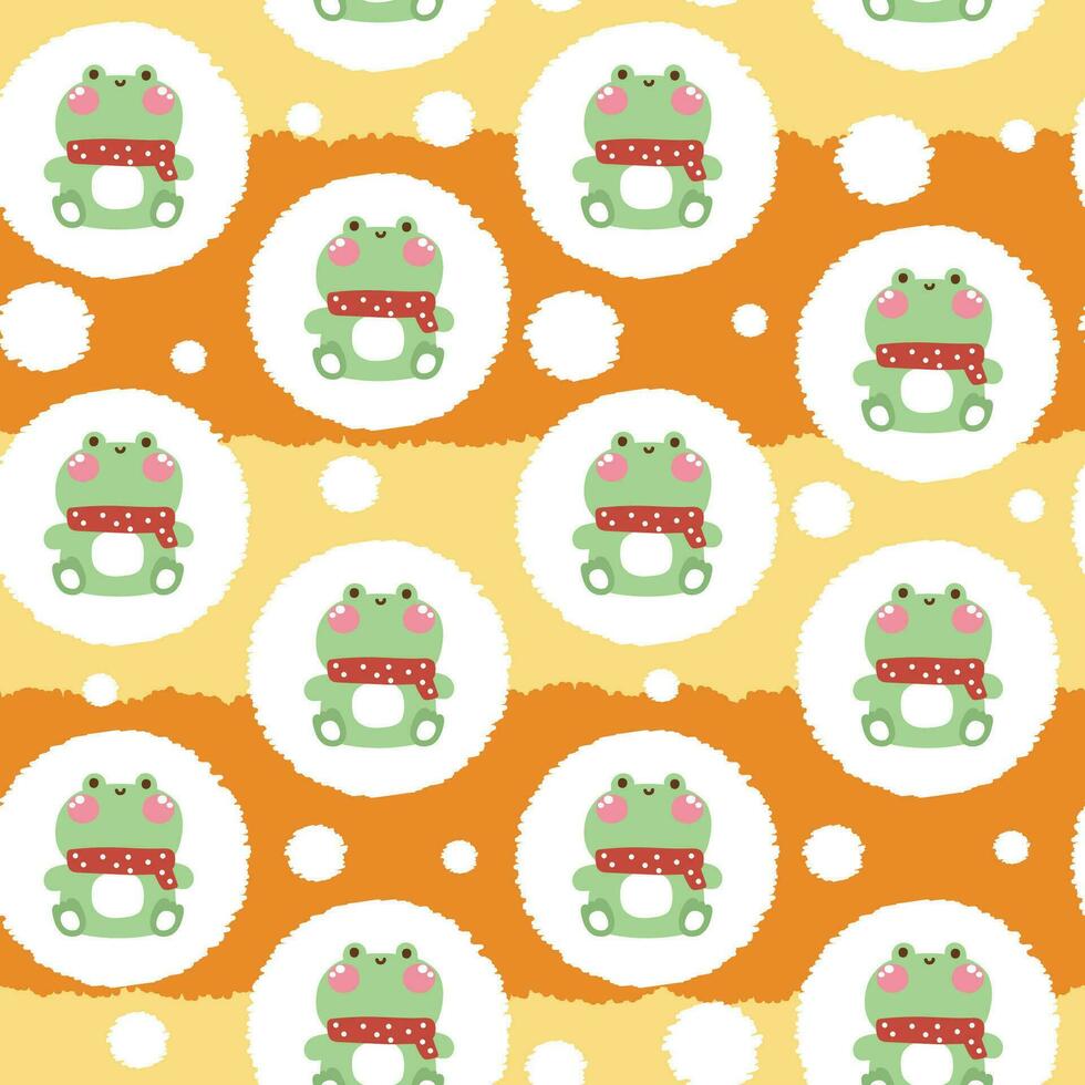 sans couture modèle de mignonne grenouille porter écharpe asseoir dans cercle arrière-plan.reptile animal personnage dessin animé design.baby vêtements.kawaii.vector.illustration. vecteur