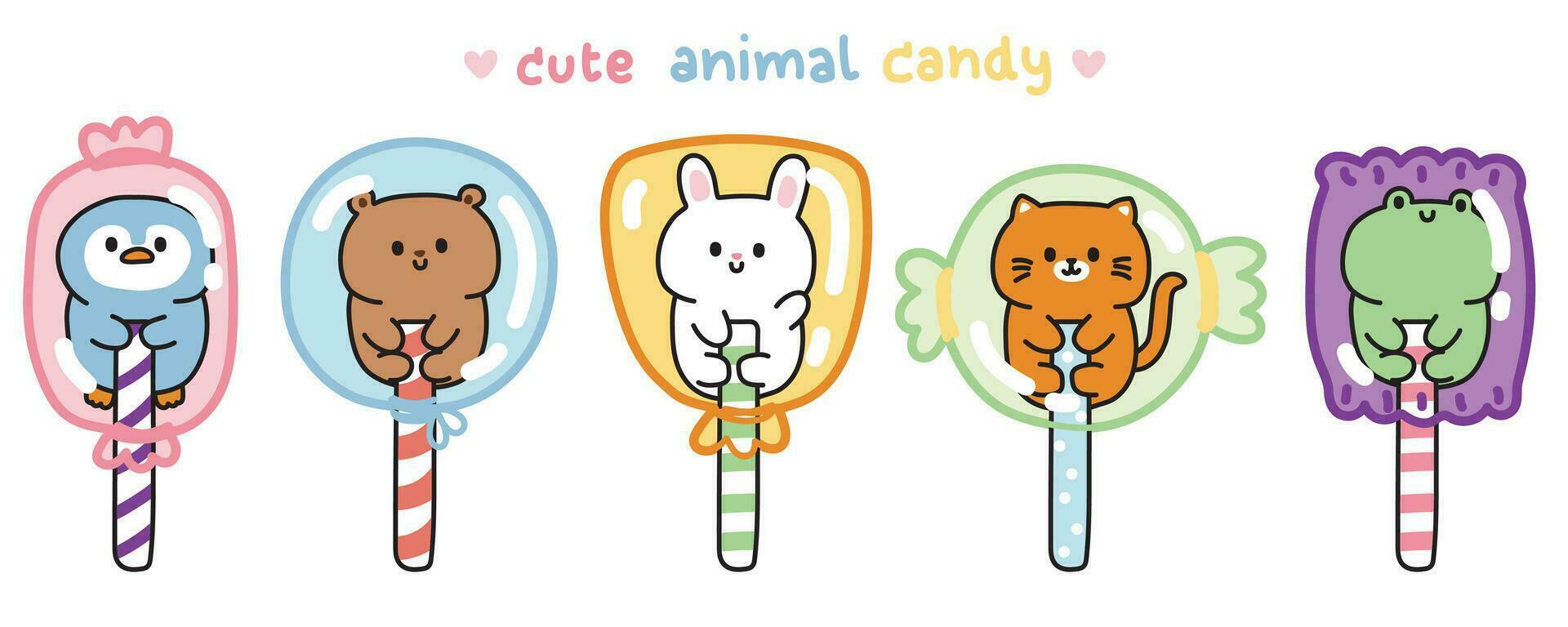 ensemble de mignonne animal dans bonbons paquet.sweet et dessert.animal personnage dessin animé conception collection.cat,pingouin,ours,lapin,grenouille main dessiné.animal.wild.bird.reptile.kawaii.vector.illustration. vecteur