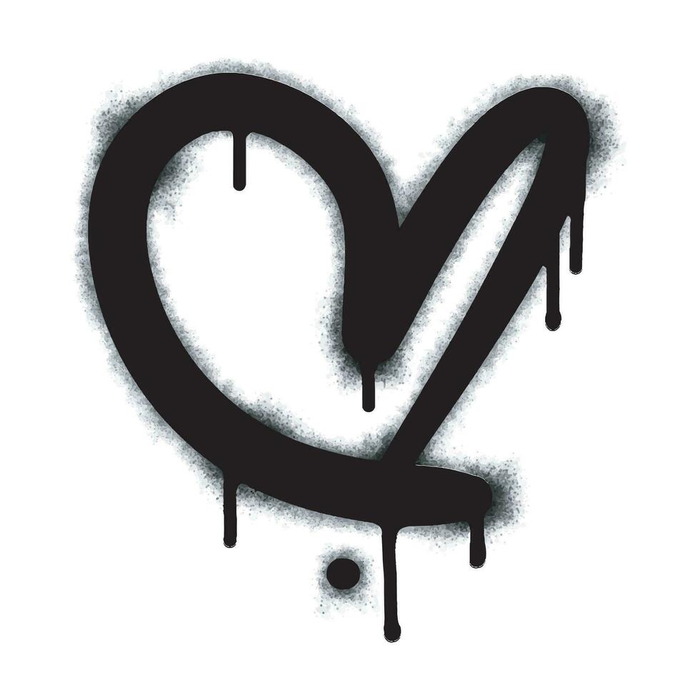 signe de coeur de graffiti de pulvérisation peint en noir sur blanc. symbole de goutte de coeur d'amour. isolé sur fond blanc. illustration vectorielle vecteur