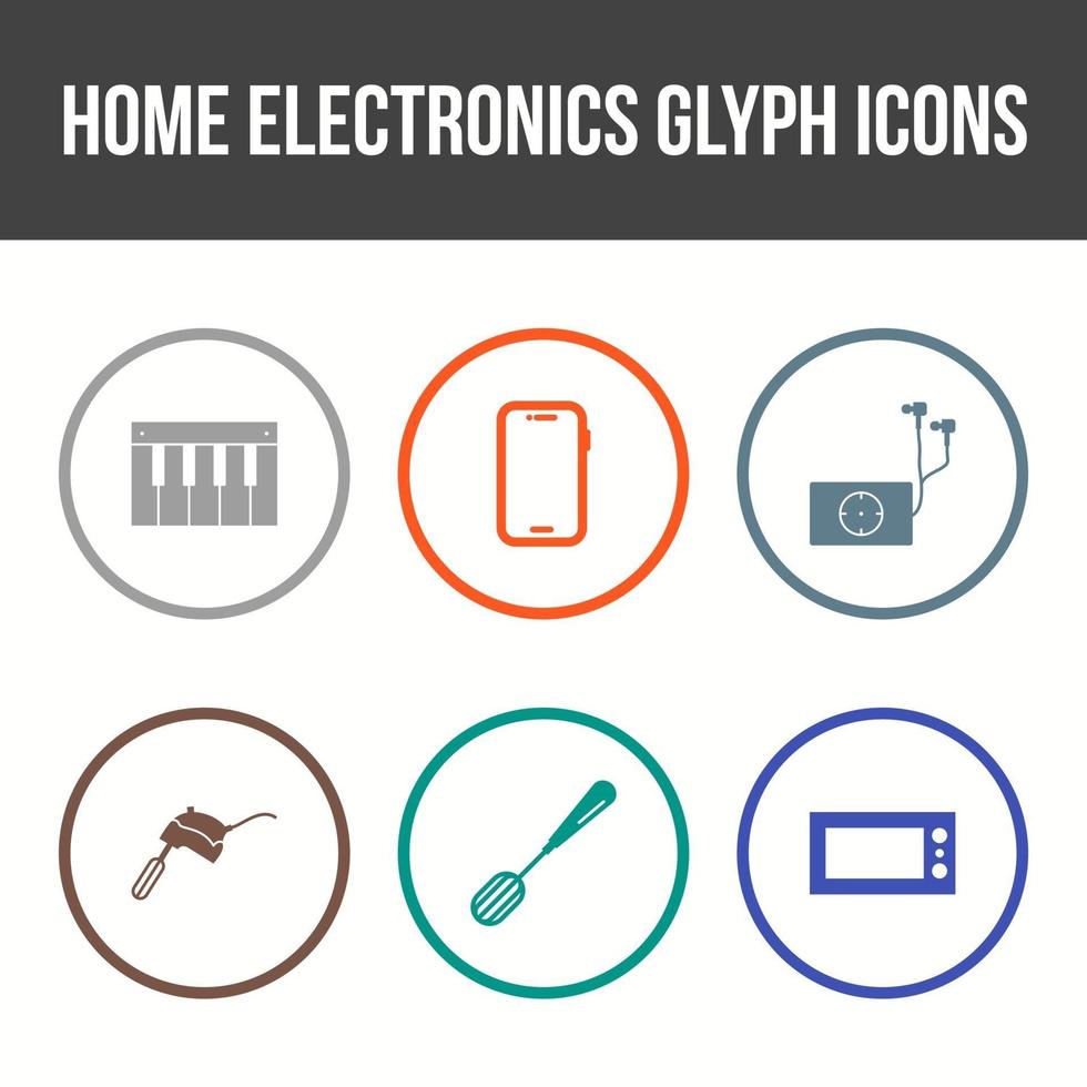 jeu d'icônes unique de glyphe d'électronique domestique vecteur