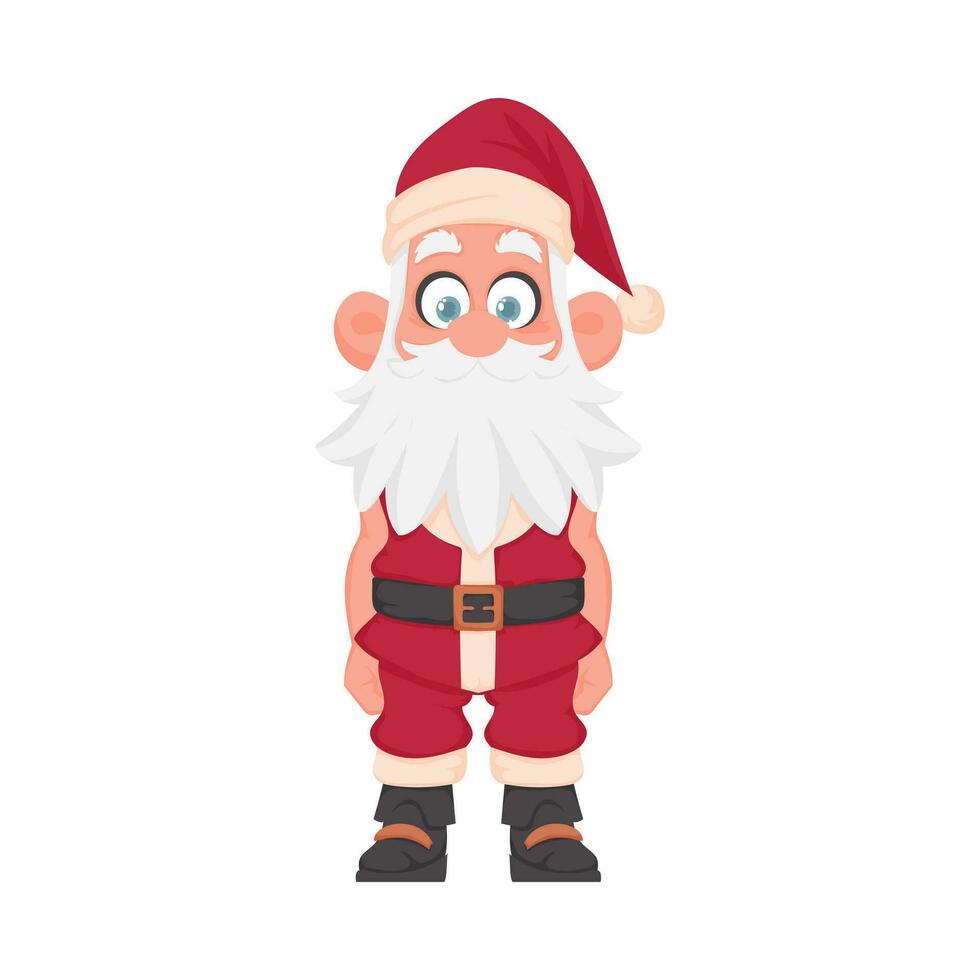 Père Noël claus avec une gros blanc barbe dans une rouge Nouveau années costume. dessin animé style vecteur