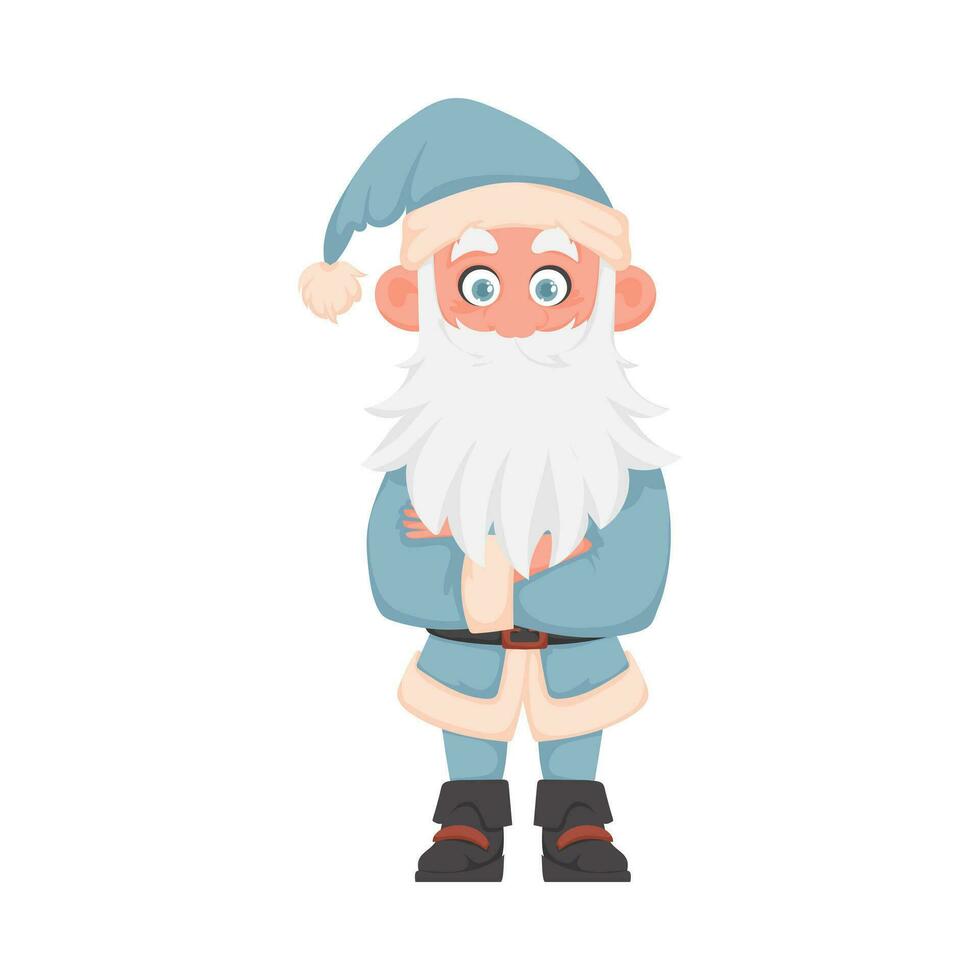 Père Noël claus avec une gros blanc barbe dans une bleu Nouveau années costume. dessin animé style vecteur