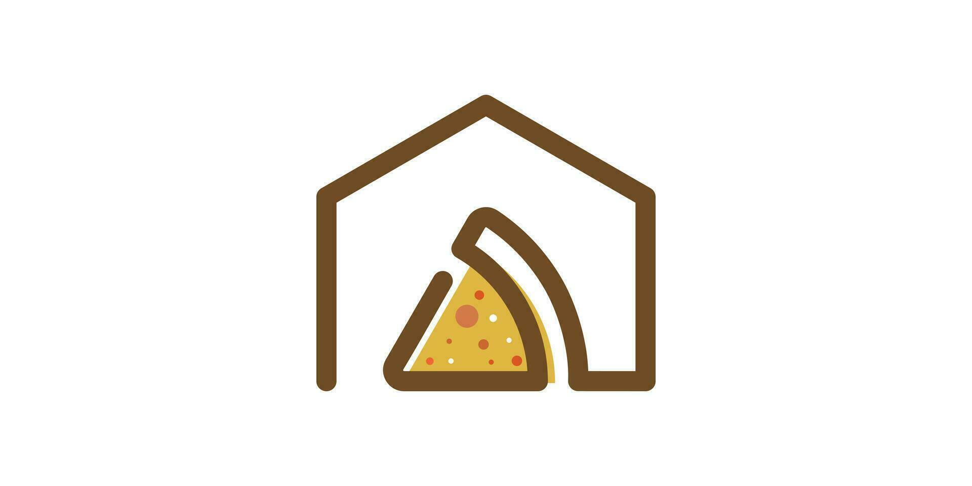 restaurant conception logo avec une combinaison de maison et Pizza formes fabriqué dans une minimaliste ligne style. vecteur