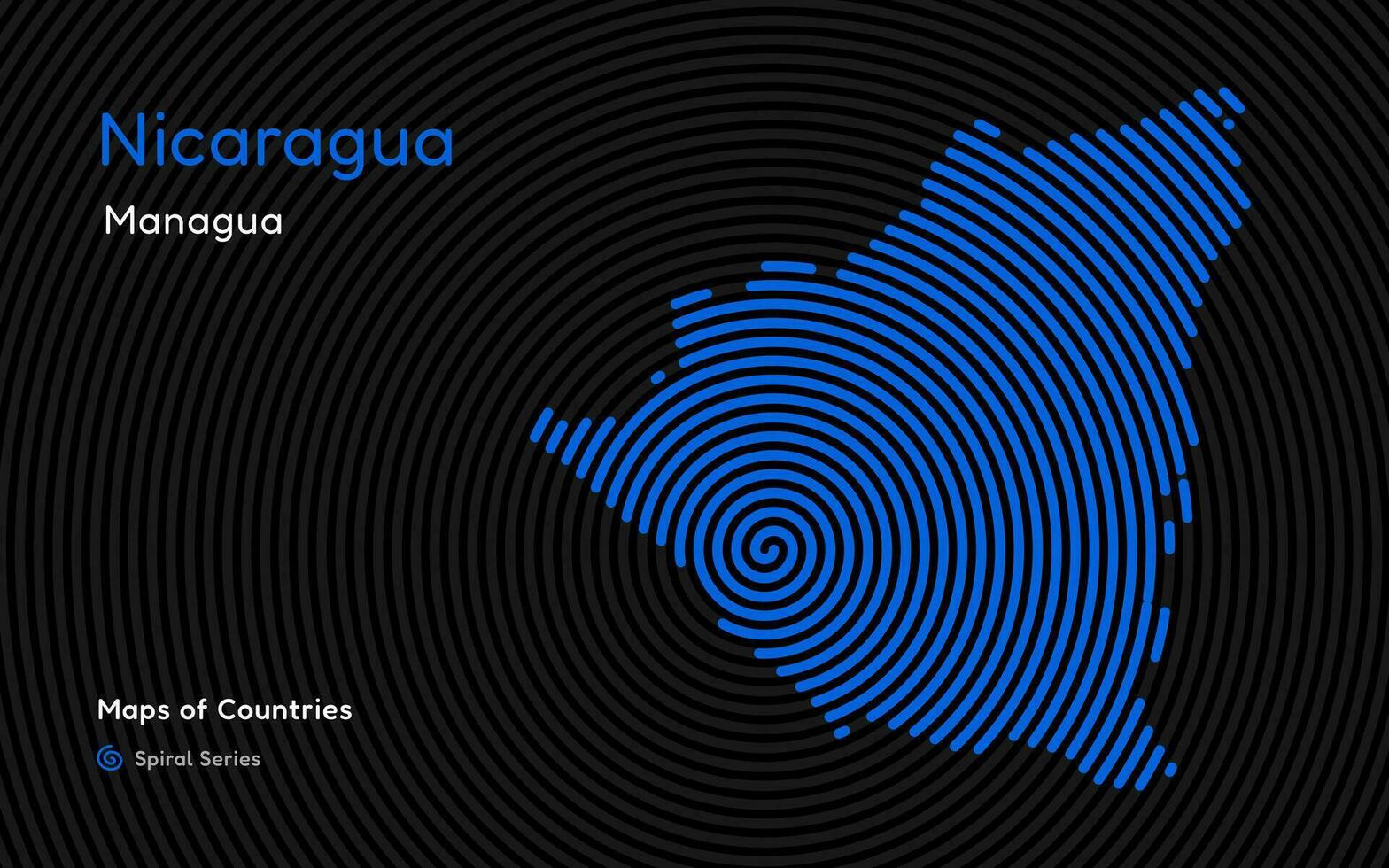 abstrait carte de Nicaragua dans une cercle spirale modèle avec une Capitale de Managua. Latin Amérique ensemble vecteur