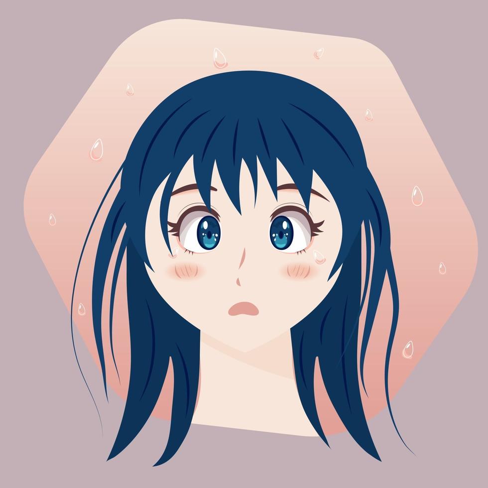 dépression, tristesse, douleur. triste fille d'anime qui pleure. vecteur