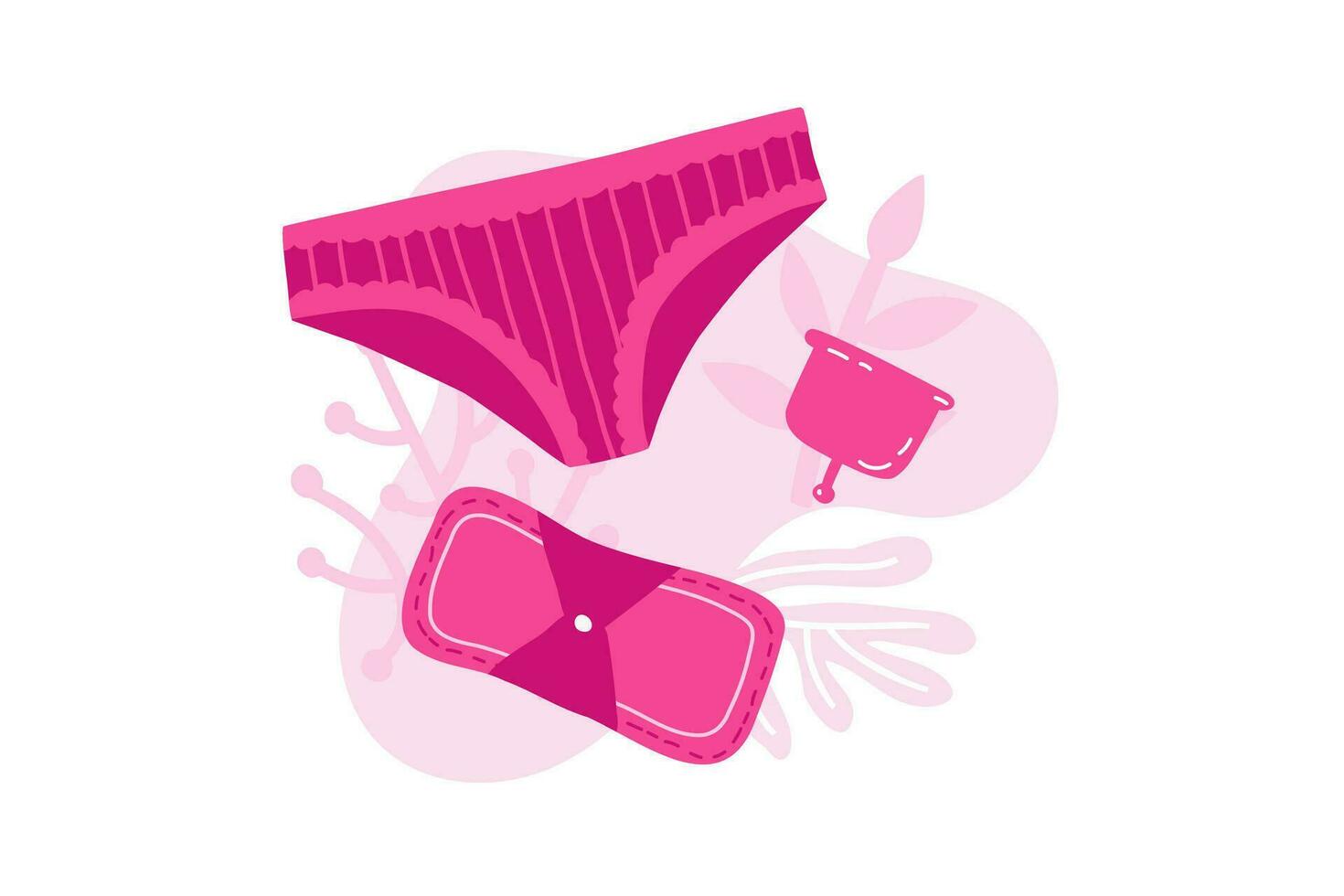 veux dire de personnel hygiène pendant menstruation. menstruel tasse, réutilisable tampon, sous-vêtements pour menstruation. vecteur illustration dans plat style.